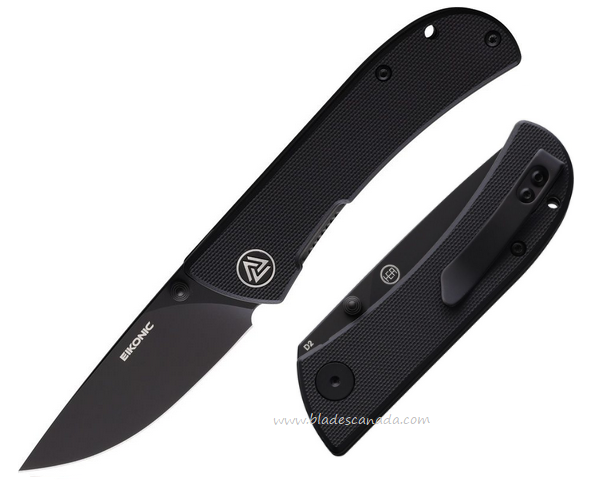 Eikonic Fairwind Folding Knife, D2 Black PVD, G10 Black, EKC220BB