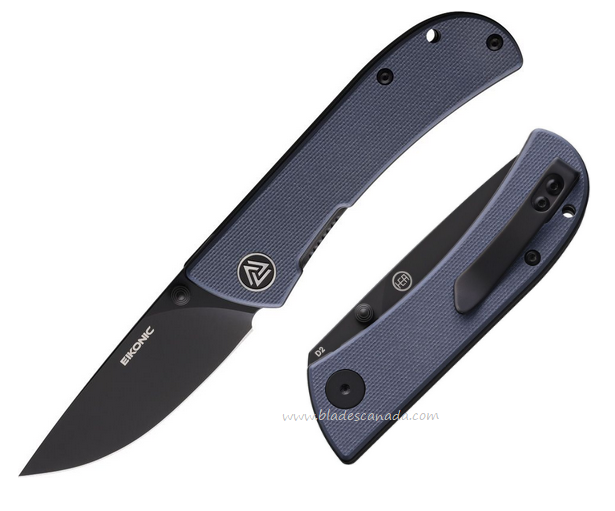 Eikonic Fairwind Folding Knife, D2 Black PVD, G10 Blue, 220BGY