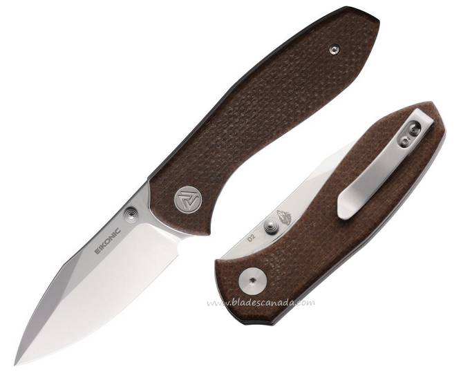 Eikonic Kasador Folding Knife, D2 Satin, Micarta Brown Canvas, EKC331SBR