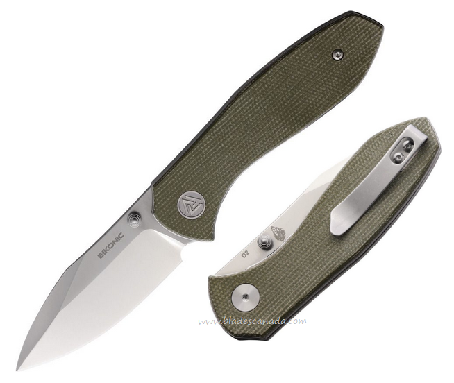 Eikonic Kasador Folding Knife, D2 Satin, Green Canvas Micarta, 331SGN