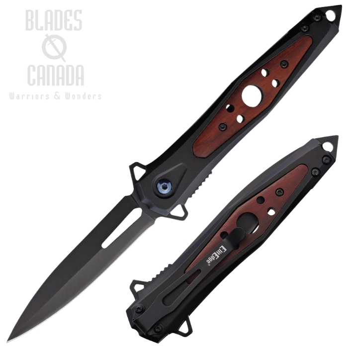ElitEdge Flipper Folding Knife, Assisted Opening, Stainless Black, Stainless/Wood Handle, EE10A123BW