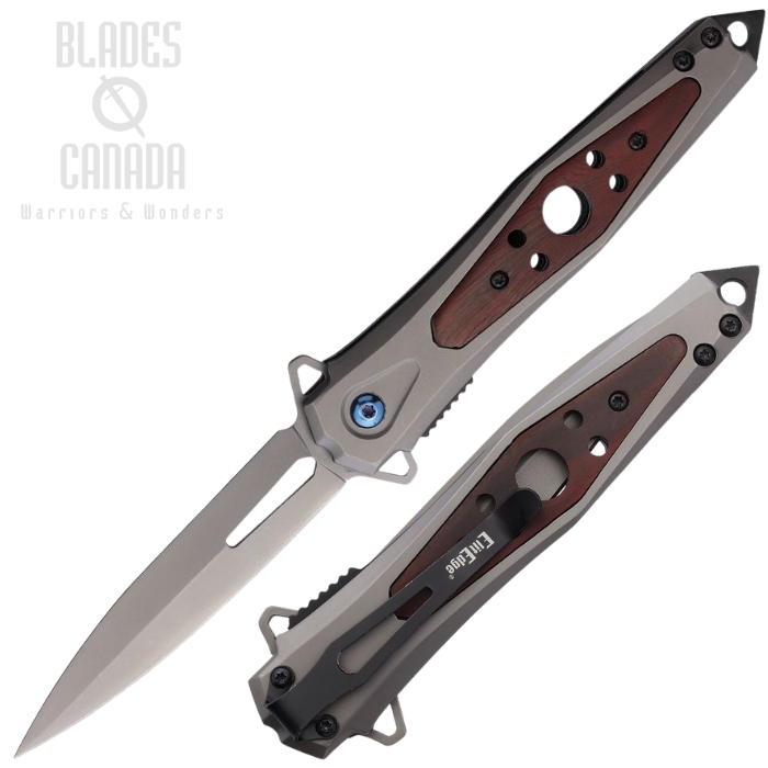 ElitEdge Flipper Folding Knife, Assisted Opening, Stainless Satin, Stainless/Wood Handle, EE10A123WD