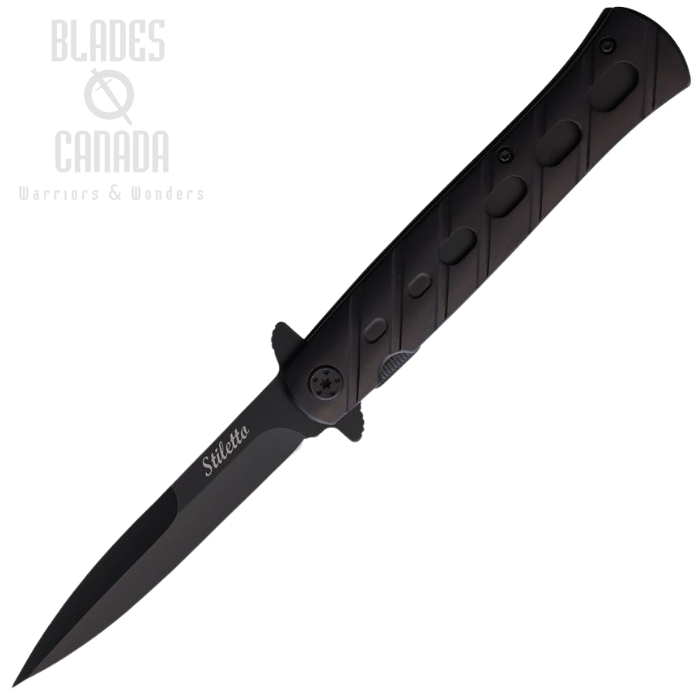 ElitEdge Siletto Flipper Folding Knife, Assisted Opening, 420C Black, Stainless Black, EE10A84BK