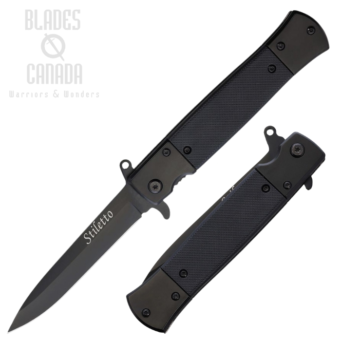 ElitEdge Stiletto Flipper Folding Knife, Assisted Opening, Stainlesss BLack, Stainless/G10 Black, EE10A96BK ElitEdge Stiletto Flipper Folding Knife, Assisted Opening, Stainlesss BLack, Stainless/G10 Black, EE10A96BK