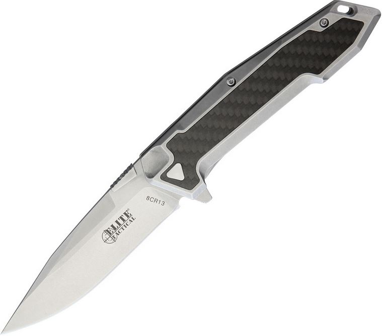 Elite Tactical Framelock Folding Knife, Stainless, CF Inlay Handle, ET1018SW