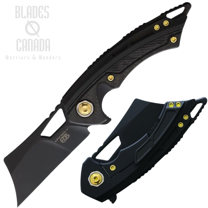 EOS Mini Nautilus Cleaver Black CPM-S90V Black Titanium & CF - Black & Gold