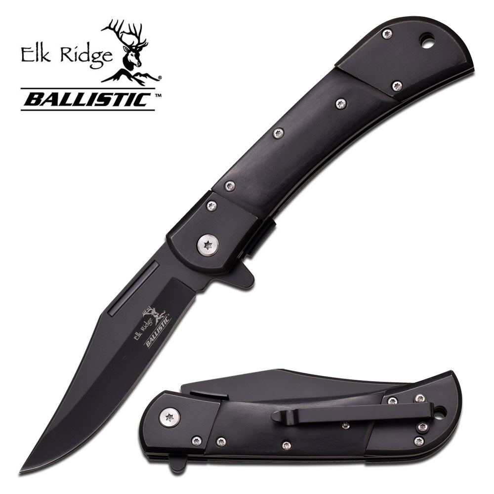 Elk Ridge ERA009BK Black Wood Folder, Black Blade, Assisted Opening