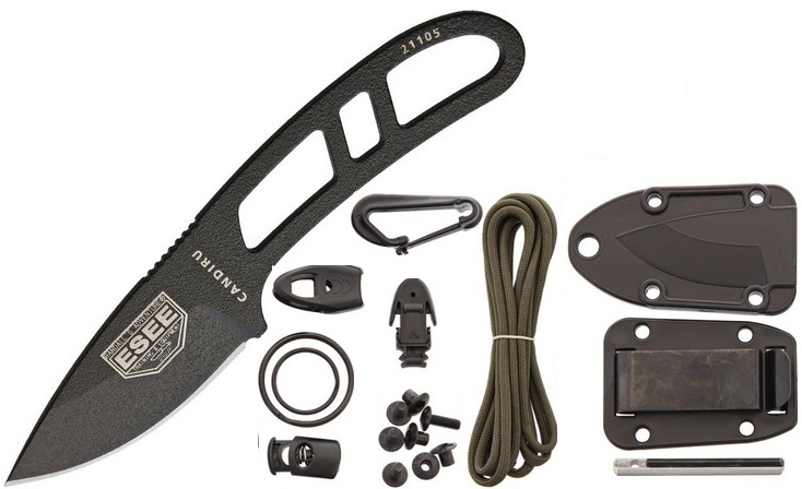 ESEE CAN-B-KIT-E Candiru w/KIT Fixed Blade Knife, 1095 Carbon, Molded Sheath, CAN-B-KIT-E
