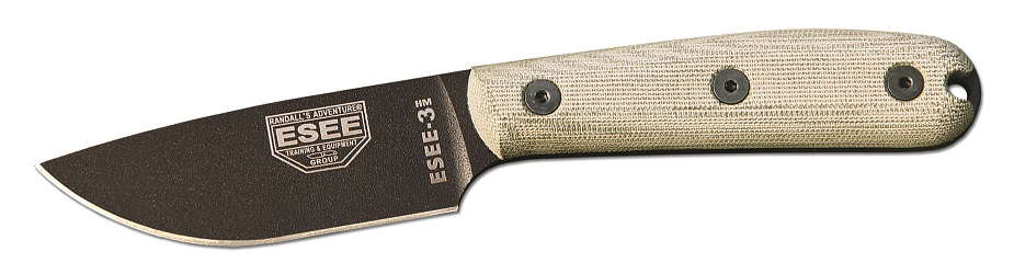 ESEE 3HM-B Fixed Blade Knife, 1095 Carbon, Modified Micarta Handle, Brown Leather Sheath - Click Image to Close