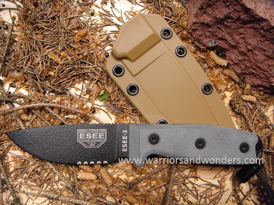 ESEE 3SM Fixed Blade Knife, 1095 Carbon, Micarta Handle, Rounded Pommel, Brown Sheath, 3SM