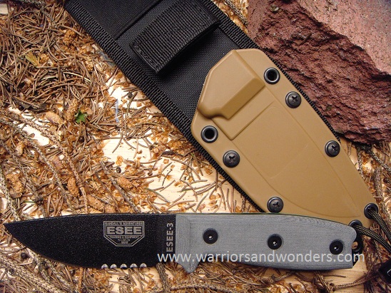 ESEE 3SM-MB Fixed Blade Knife, 1095 Carbon, Micarta Round Pommel, Nylon Brown Sheath w/MOLLE, 3SM-MB