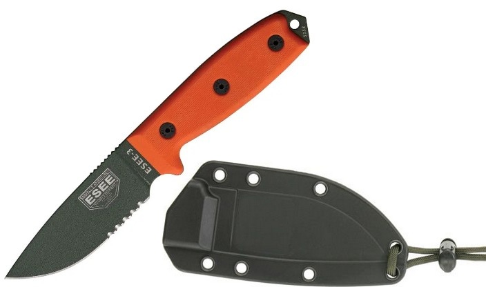 ESEE 3S-OD Fixed Blade Knife, 1095 Carbon OD Green, G10 Orange, Nylon Sheath, 3S-OD