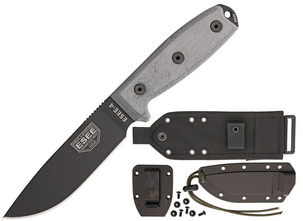 ESEE 4P-MB-B Fixed Blade Knife, 1095 Carbon, Micarta, Black Sheath w/MOLLE, 4P-MB-B