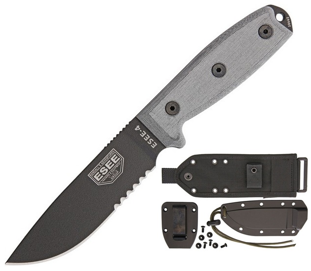 ESEE 4S-MB Fixed Blade Knife, 1095 Carbon, Micarta, MOLLE Sheath, ES4SMBB