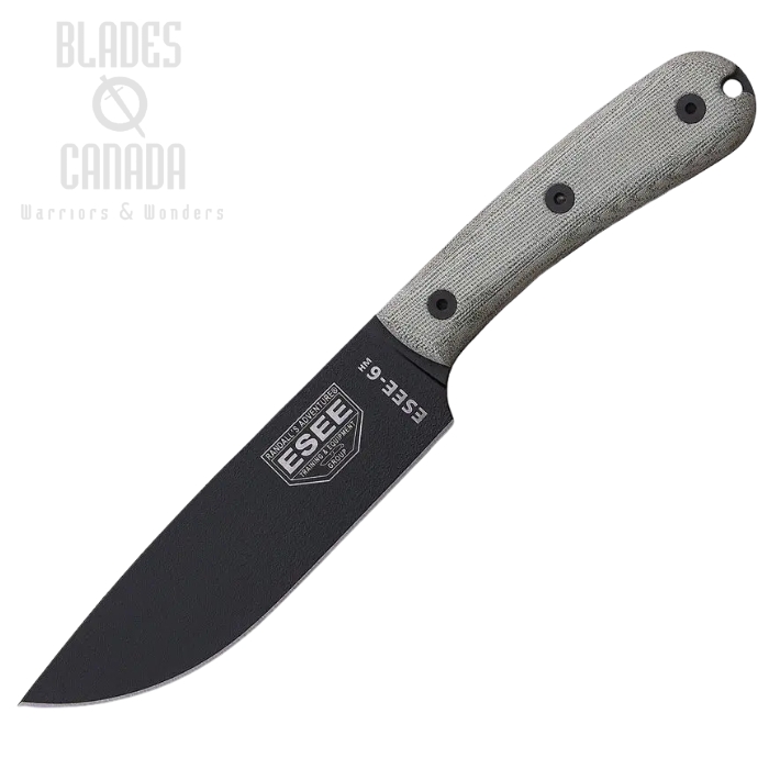ESEE 6-HM Fixed Blade Knife, 1095 Carbon, Modified Micarta Handle, Brown Leather Sheath, 6-HMB