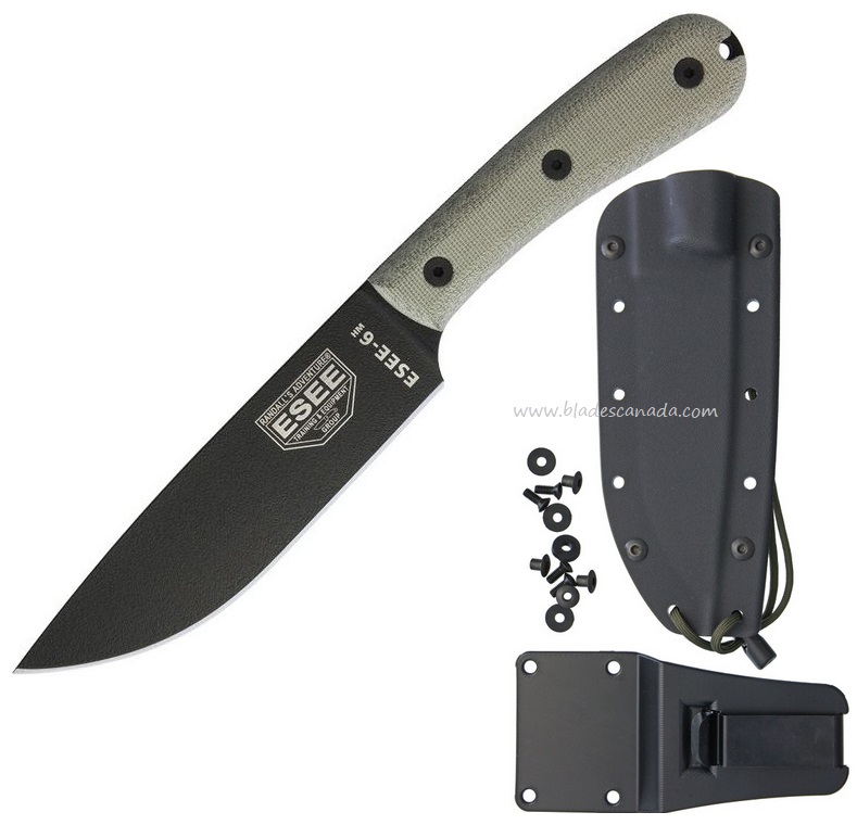 ESEE 6-HM-K Fixed Blade Knife, 1095 Carbon, Modified Micarta Handle, Kydex Sheath - Click Image to Close