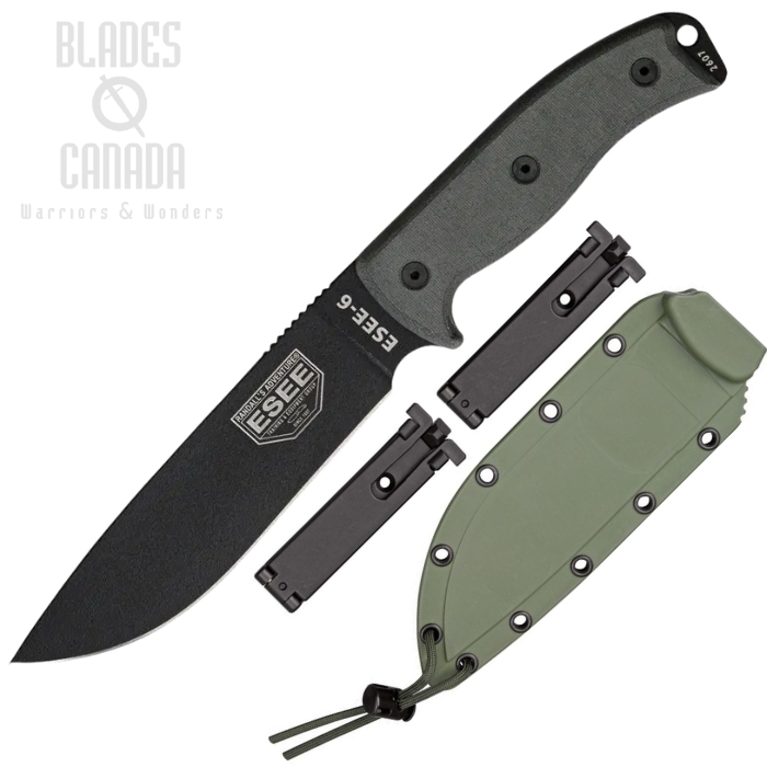 ESEE Model 6 Fixed Blade Knife, 1095 Carbon, Micarta OD Molded Sheath, 6P-OD