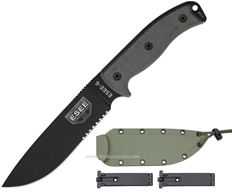 ESEE 6S-OD Fixed Blade Knife, 1095 Carbon, Micarta, OD Molded Sheath, 6S-OD