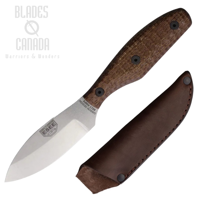 Esee Fixed Blade Belt Knife, Magnacut Stonewash, Micarta Brown, Leather Sheath, BELT KNIFE Esee Fixed Blade Belt Knife, Magnacut Stonewash, Micarta Brown, Leather Sheath, BELT KNIFE
