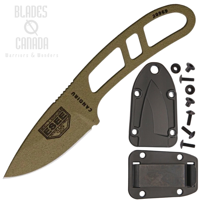 ESEE Candiru Fixed Blade Knife w/Kit, 1095HC Dark Earth, ESCANDEKIT
