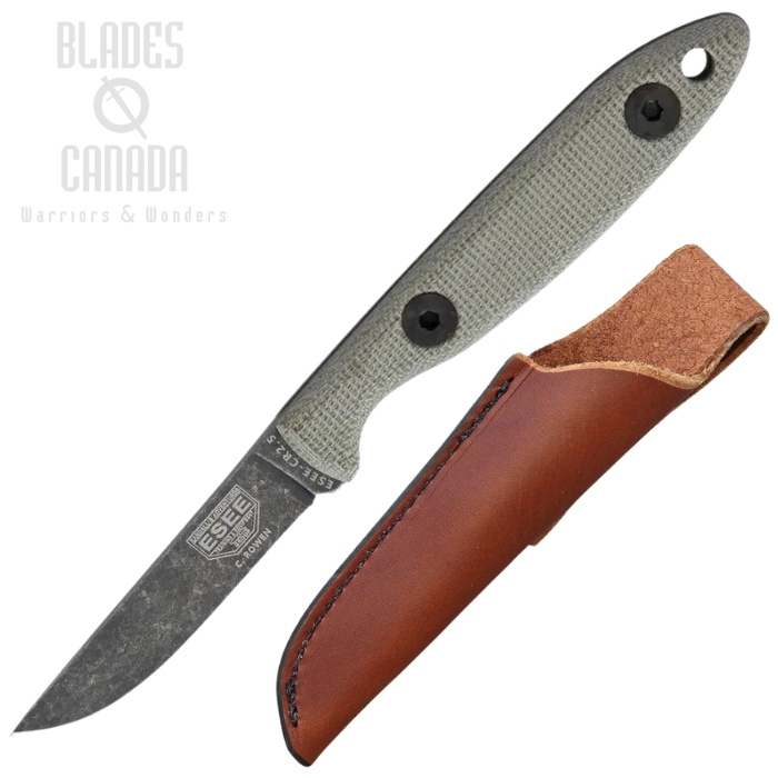 ESEE CR2.5-BO Fixed Blade Knife, 1095 Carbon, Canvas Micarta, Leather Sheath, CR2.5-BO