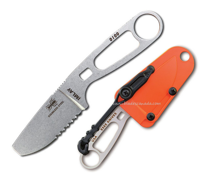 ESEE Imlay Fixed Blade Rescue Knife, 440C Steel, Orange Sheath