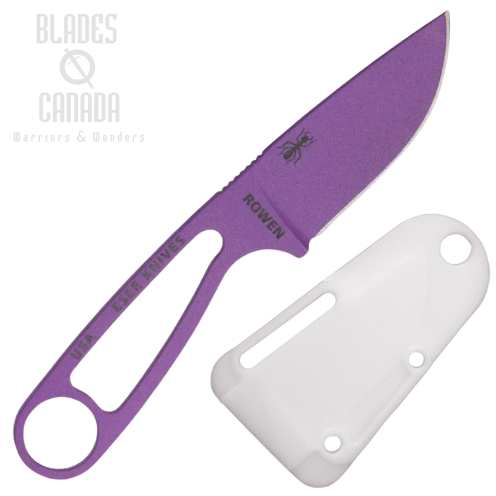 ESEE Izula Fixed Blade Knife, 1095 Carbon Purple, White Molded Sheath, IZULA-PURP