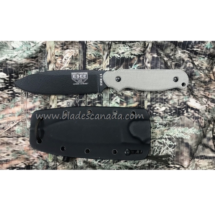 ESEE LS-P-E Laser Strike Fixed Blade Knife, 1095 Carbon, Canvas Micarta, Kydex Sheath, LS-P-E