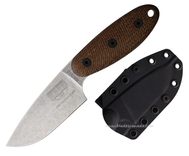 Esee Sencillo Fixed Blade Knife, A-2 Steel, Micarta Brown, Kydex Sheath