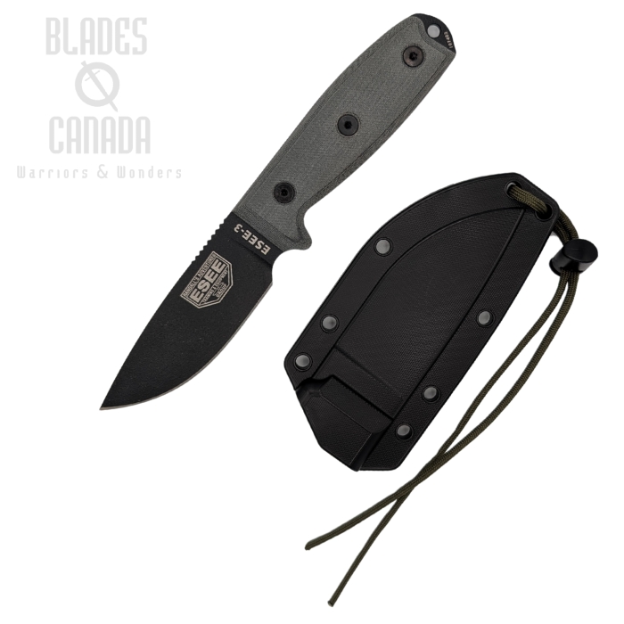 ESEE 3PM-MB-B Fixed Blade Knife, 1095 Carbon, Micarta Rounded Pommel, Nylon Black Sheath w/MOLLE, 3PM-MB-B