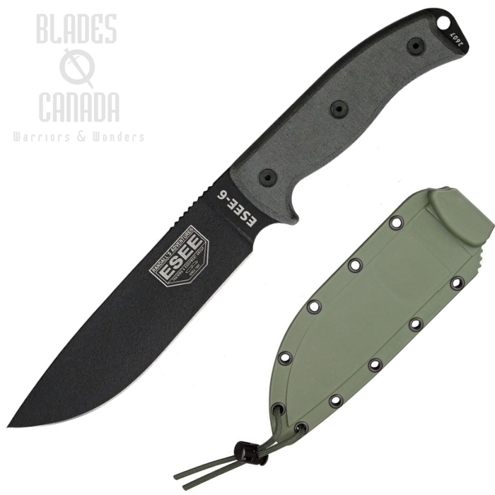 (image for) ESEE Model 6 Fixed Blade Knife, 1095 Carbon, Micarta OD Molded Sheath, 6P-OD