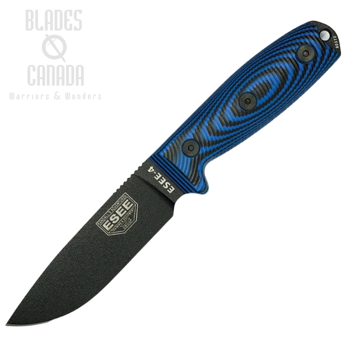ESEE 4PB-008 Fixed Blade Knife, 1095 Carbon, G10 3D Black/Blue, 4PB-008