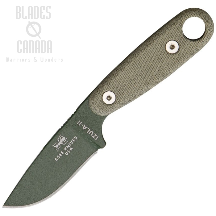 ESEE Izula II Fixed Blade Knife, 1095 Carbon OD Green, Micarta, Molded Sheath, IZULA-II-OD