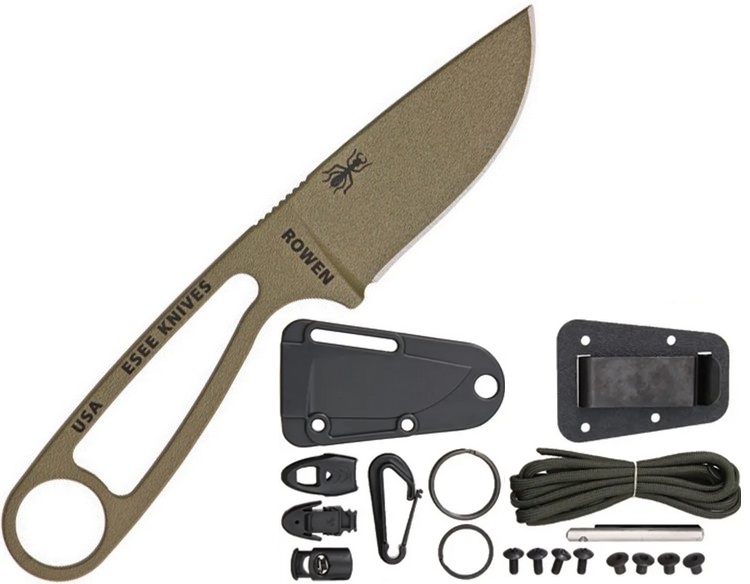 ESEE Izula w/KIT Fixed Blade Knife, 1095 Carbon Dark Earth, Molded Sheath, IZULA-DE-KIT