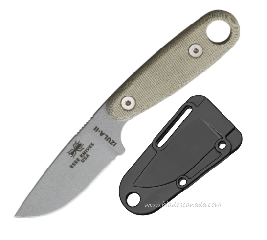 ESEE Izula II Fixed Blade Knife, 1095HC Grey, Micarta Green, ESIZ2SPC