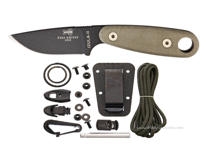 ESEE Izula II Tactical Fixed Blade Knife w/Kit, 1095HC Black, Micarta, ESIZ2TGK, Izula-II-TG-Kit