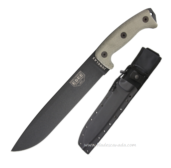 ESEE Junglas Fixed Blade Knife, 1095HC Tactical Gunsmoke Gray, Micarta, ESJUNGLASTG