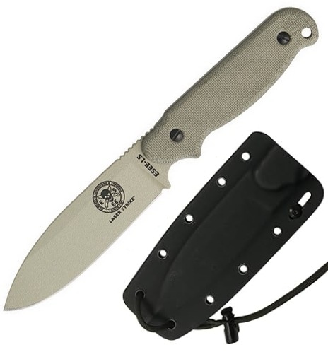 ESEE LS-P-DT Laser Strike Fixed Blade Knife, 1095 Carbon, Canvas Micarta, Desert Kydex Sheath, LS-P-DT