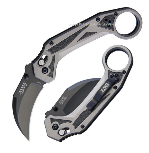 Elite Tactical Rapid Lock Folding Knife, Black Blade, Aluminum Black/Grey, ET1029GY
