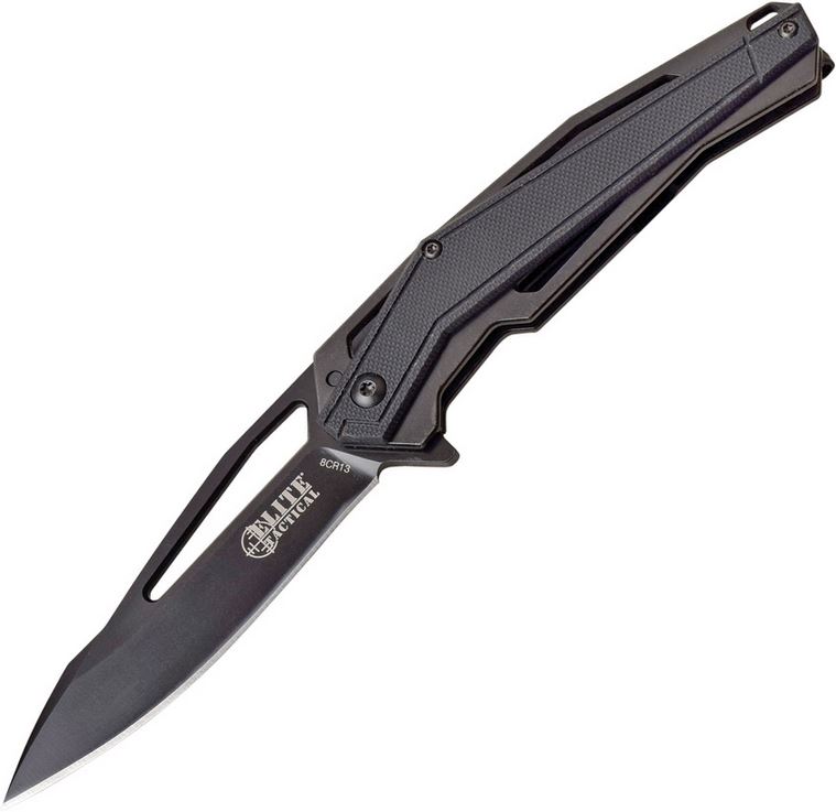 Elite Tactical Flipper Folding Knife, G10 Black, ETFDR003BK