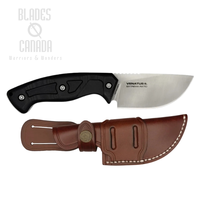 Extrema Ratio Venatus S Fixed Blade Knife, Nitrogen Satin, G10 Black, Leather Sheath