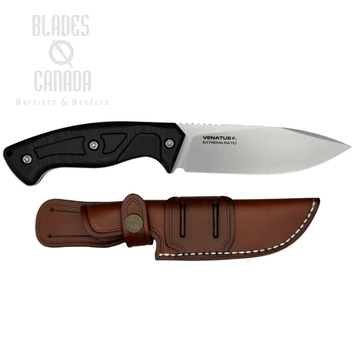 Extrema Ratio Venatus F Fixed Blade Knife, Nitrogen Satin, G10 Black, Leather Sheath