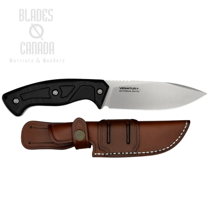 Extrema Ratio Venatus F Fixed Blade Knife, N690 Satin, G10 Black, Leather Sheath