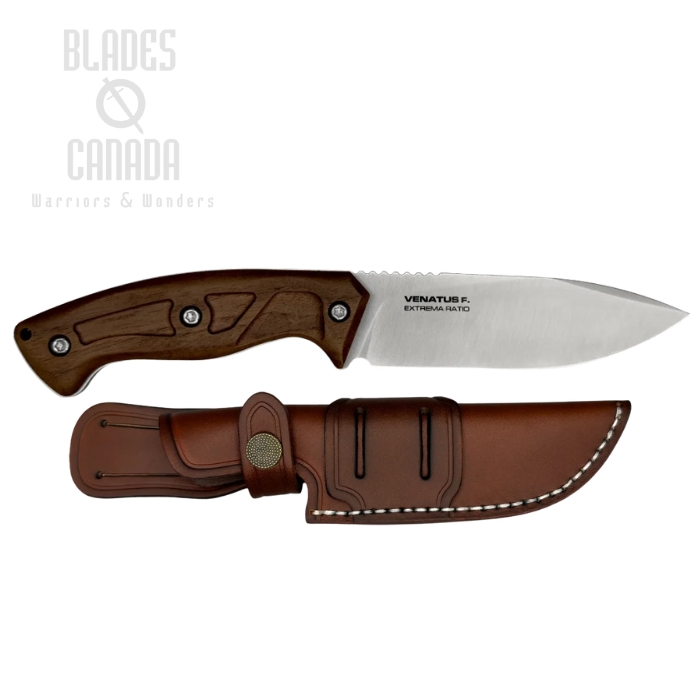 Extrema Ratio Venatus F Fixed Blade Knife, N690 Satin, Wood Walnut, Leather Sheath