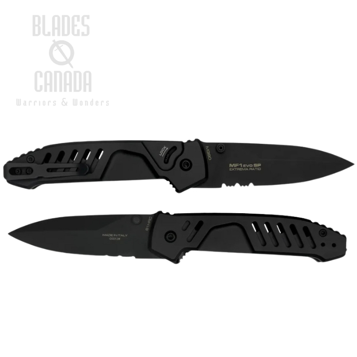 Extrema Ratio MF1 EVO Folding Knife, M390 Black, Partially Serrarted, Aluminum Black