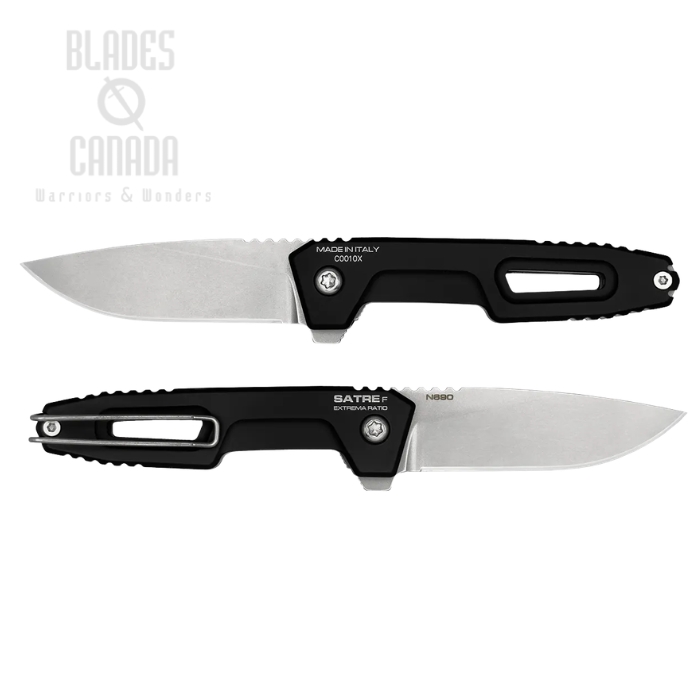 (image for) Extrema Ratio Satre F Flipper Folding Knife, N690 Stonewash, Aluminum Black