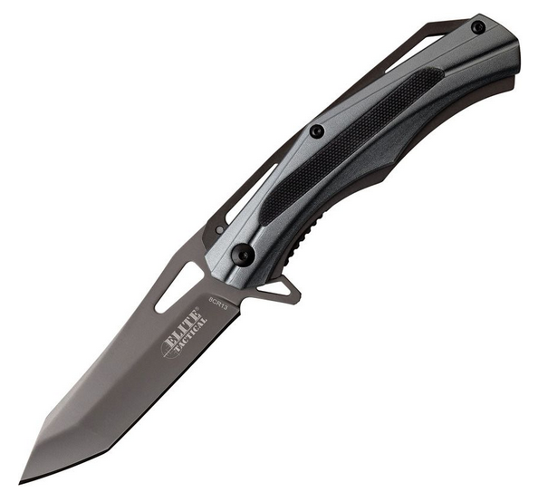 Elite Tactical Flipper Folding Knife, Gray Coated Blade, Aluminum Gray, ET1026GY