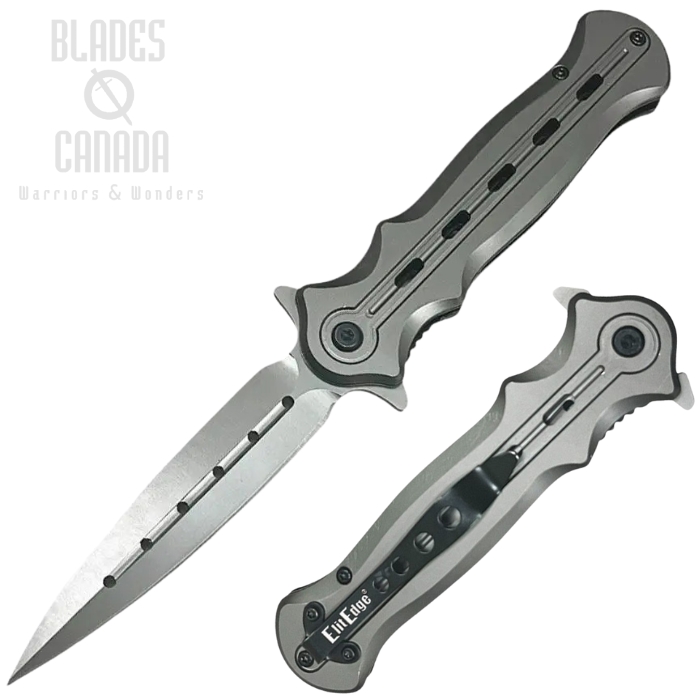 ElitEdge Flipper Folding Knife, Assisted Opening, Stainless Satin, Stainless Gray Handle, 10B010GY