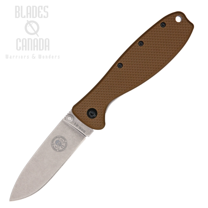 (image for) ESEE Zancudo Framelock Folding Knife, D2 Steel, GFN Coyote Brown/Stainless, BRKR2CB