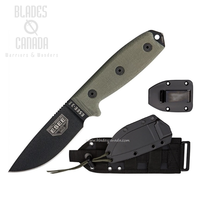 (image for) ESEE 3MIL-PB Fixed Blade Knife, 1095 Carbon, Micarta, MOLLE Sheath, 3MIL-P-B